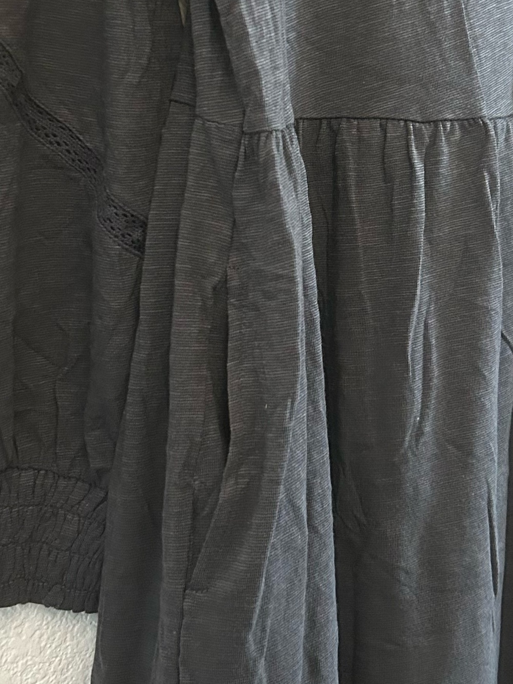 Denim & Co. Canyon Retreat Easy Midi Tiered Dress Washed Black Long Sleeve - Picture 13 of 16